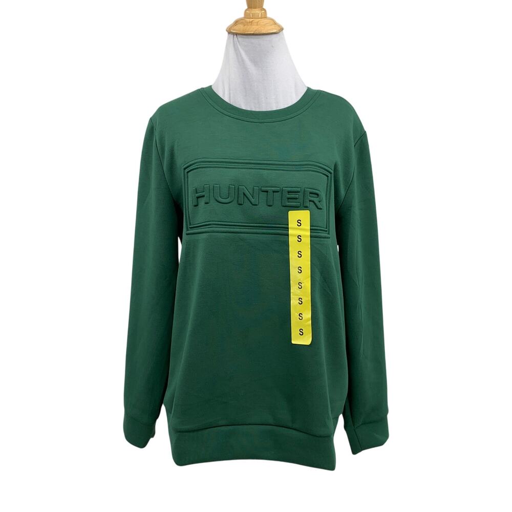 Hunter Sweatshirt Womens S Small Green Embossed Logo Stretch Crew Neck Pullover